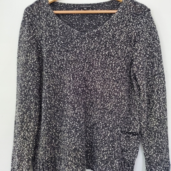 EILEEN FISHER M Tweed Knit LS Sweater Black White Italian Cotton Yarn Casual - Picture 5 of 13